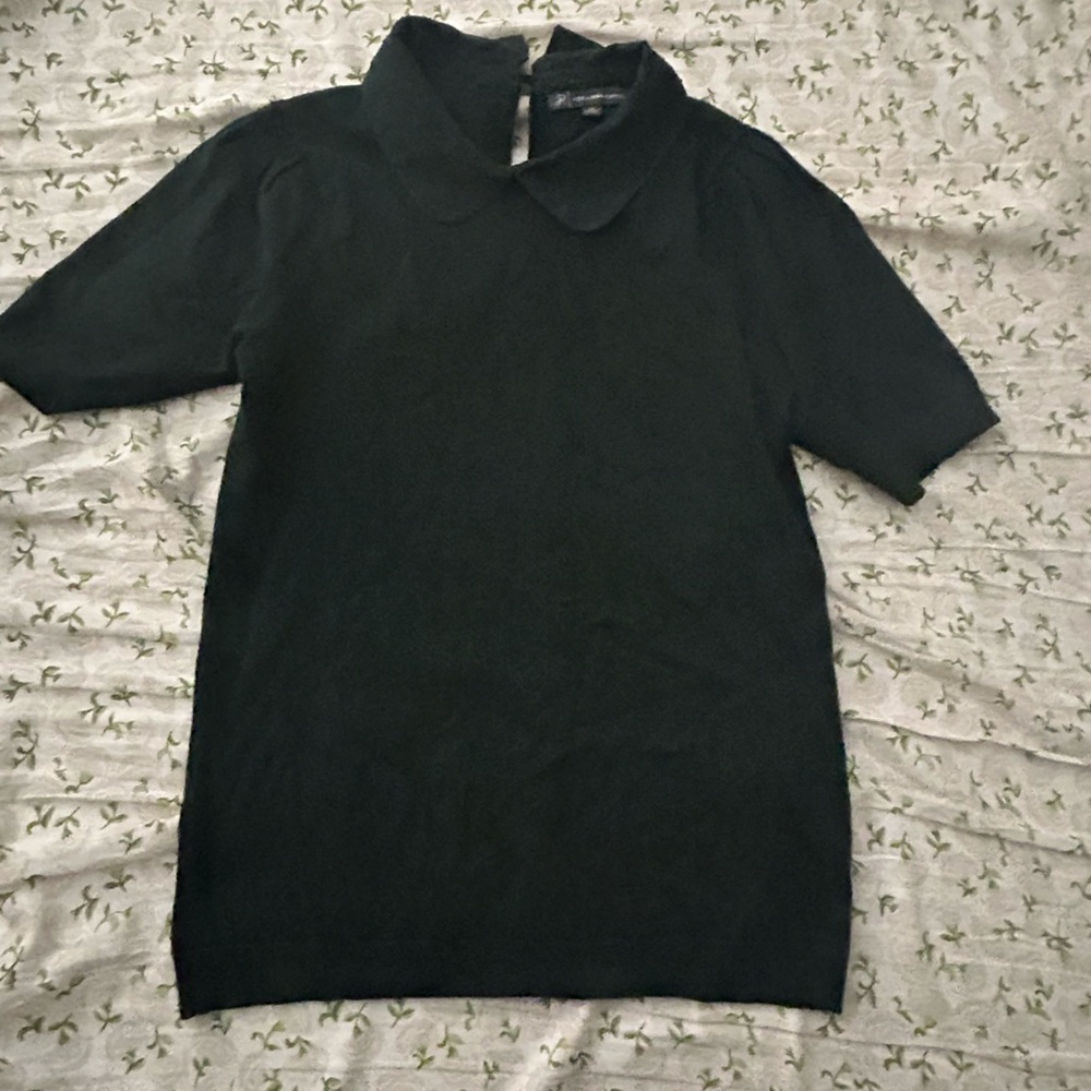 Adrianna Papell Hammered Satin Collar Short Sleeve Sweater
